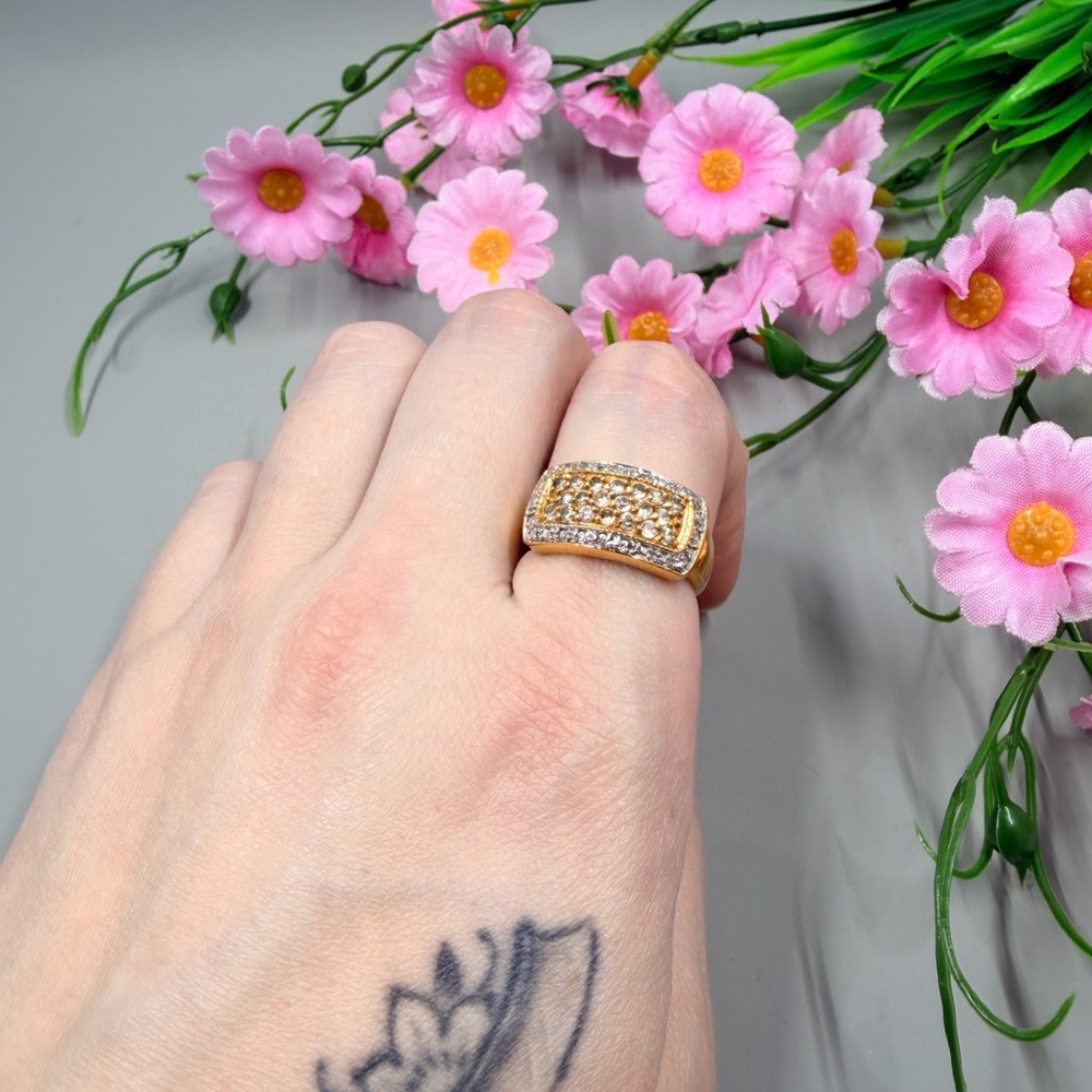 Vintage 18K Gold Electroplated Genuine Crystal Studded Ring